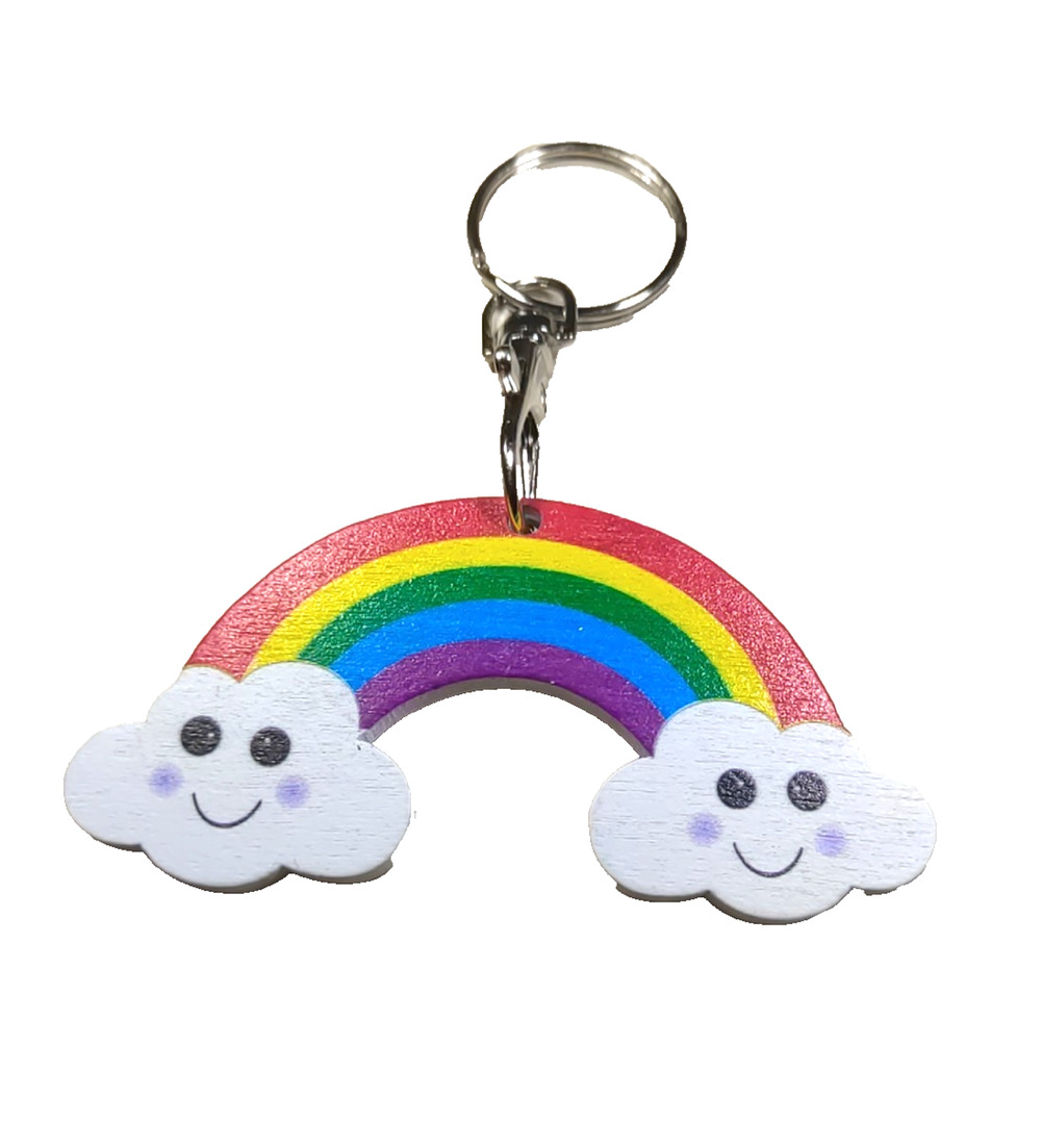 Smiling Rainbow Wooden Keychain Happy Faces